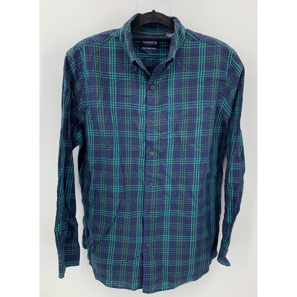Chaps Easy Care Green Navy Plaid Button Front Long Sleeve Shirt Men's Large